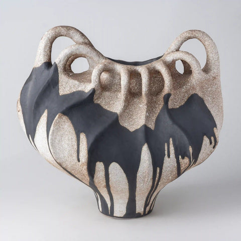 Handcrafted Black and White Speckled Ceramic Vase