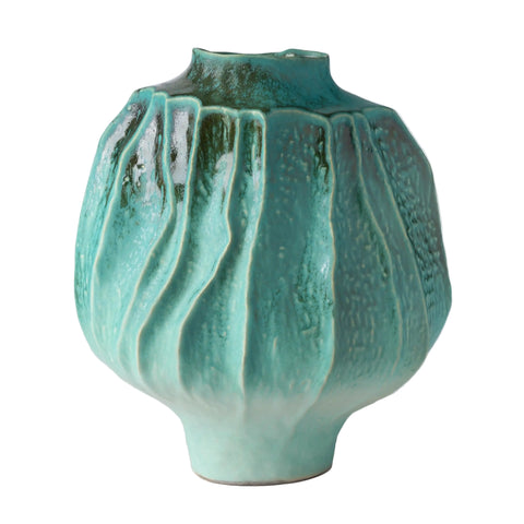 Textured Stoneware Vase with Green & Teal Glaze