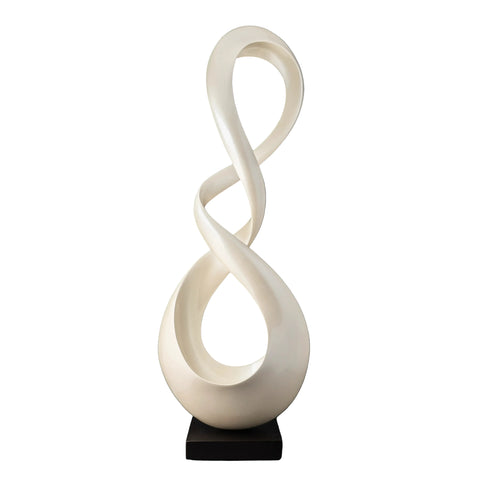 white Deco 79 Polystone Abstract Swirl Sculpture with a black base