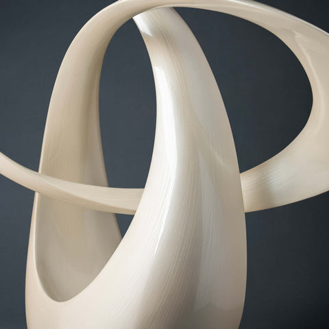 Eternal Flow” – Line White Abstract Sculpture on Deep Black Base